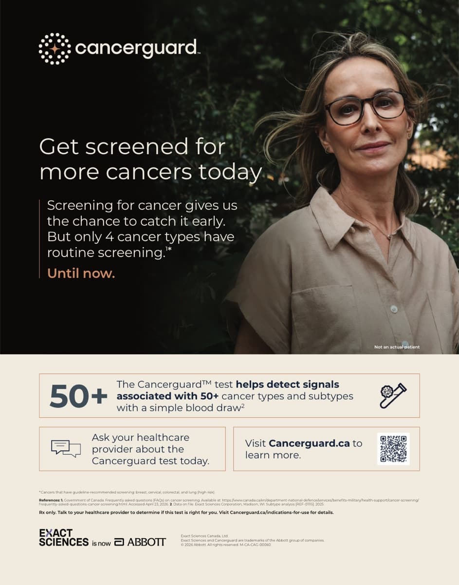 Cancerguard™ 海報,今天就篩查更多癌症:目前只有 4 種癌症設有常規篩查;Cancerguard™ 可偵測 50 種以上癌症的信號。